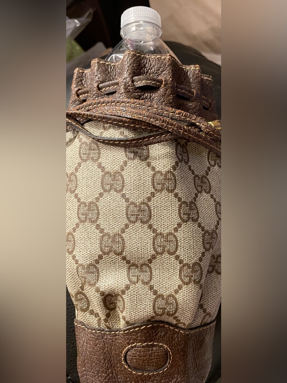 Gucci Drawstring Bucket Bag with Gold Stamp